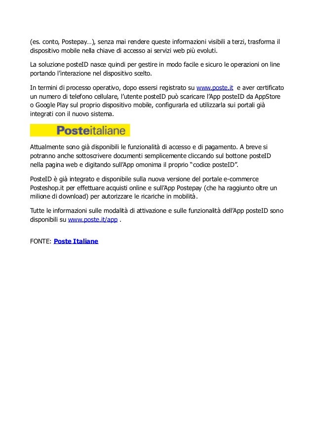 SCARICA ULTIMA VERSIONE APP POSTEID